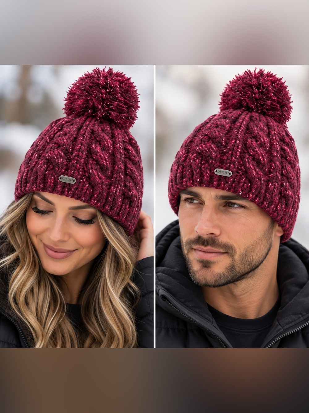 Pistil Riley- Plum Unisex Knit Pom Beanie